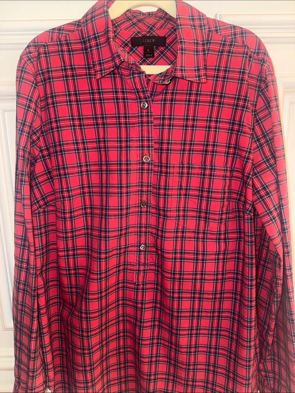 J. Crew Red and Navy Plaid Button-Down Shirt